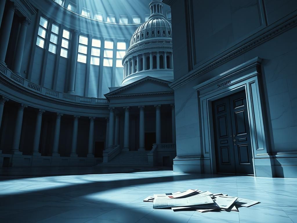 Flick International Dramatic scene inside the U.S. Capitol showcasing the rotunda and closed Senate door
