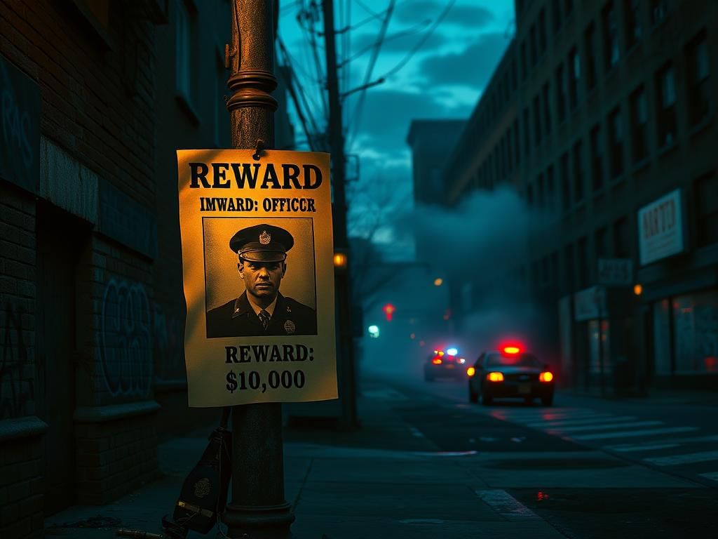Flick International Dark urban landscape in Chicago with a wanted poster for an immigration officer