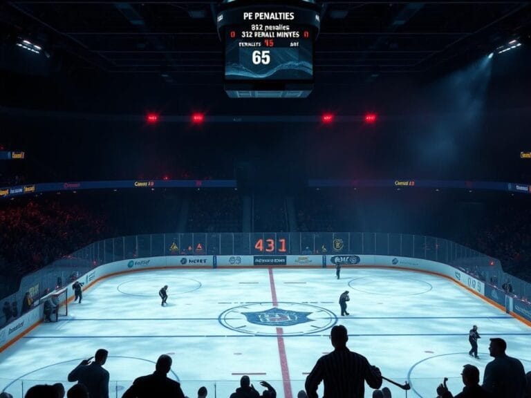 Flick International Chaotic ice hockey rink scene depicting a dramatic match environment
