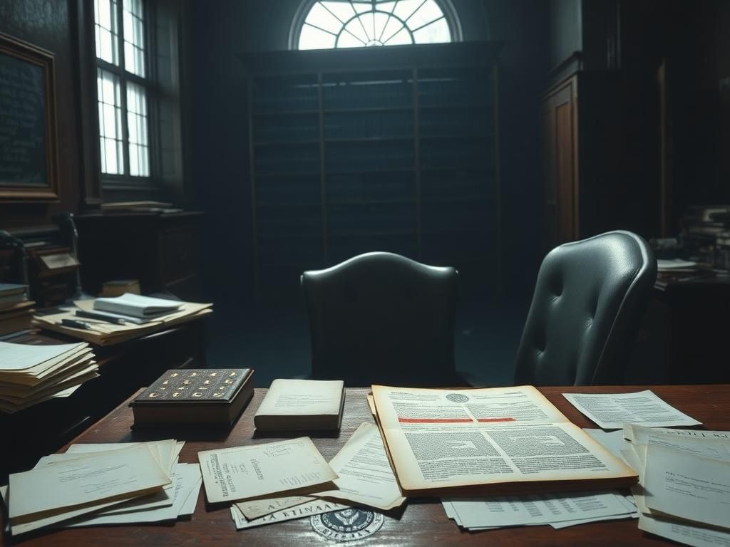 Flick International Dimly lit office of National Archives with military records and a visible Social Security number