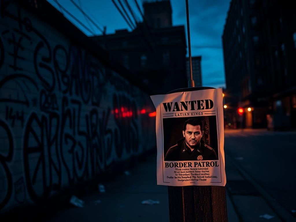 Flick International Graffiti-covered wall in Chicago with a wanted poster for a Border Patrol officer