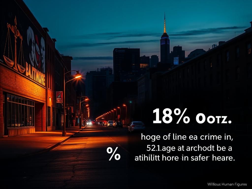 Flick International A twilight cityscape of Baltimore highlighting a deserted urban street with empty storefronts, symbolizing past crime challenges.