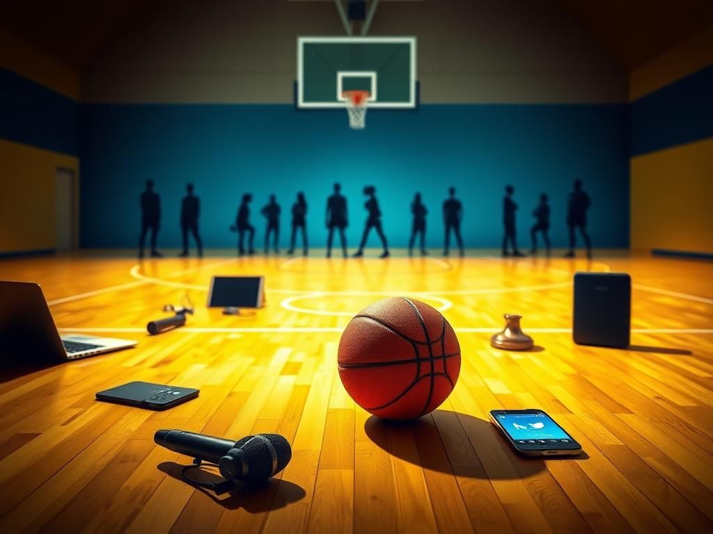 Flick International A vibrant basketball court with a half-deflated basketball, representing athletes' search for alternative income sources.