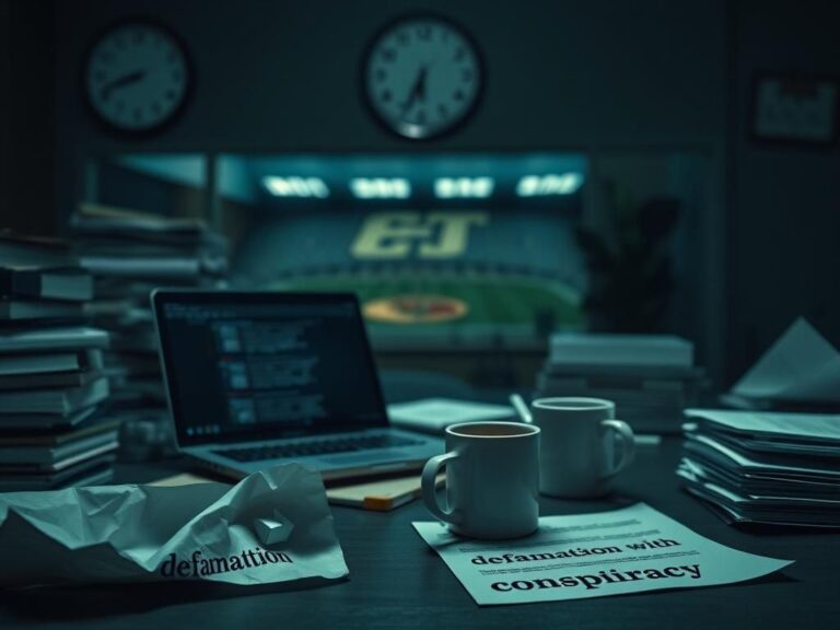 Flick International somber office interior with cluttered desk and legal documents showcasing tension