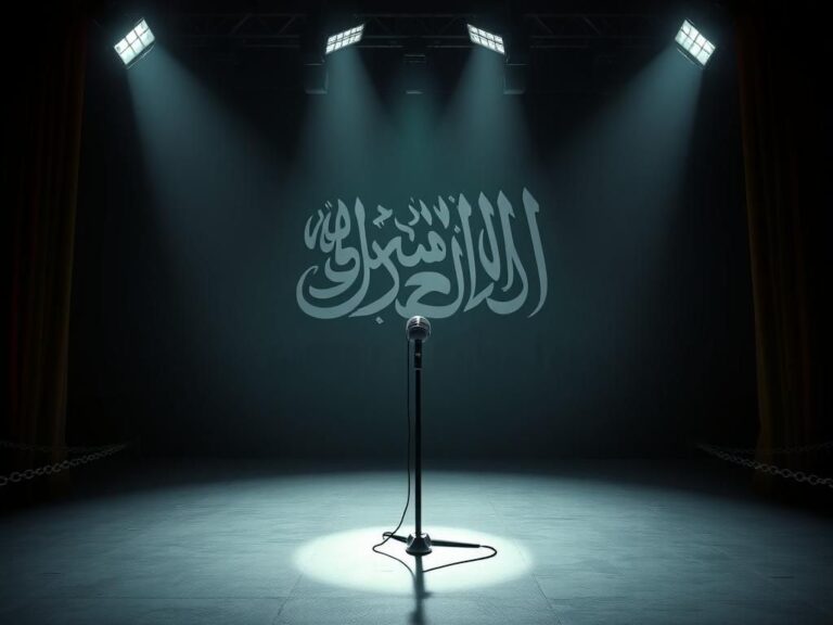 Flick International Empty stage with a microphone, highlighting themes of censorship at a Saudi comedy festival
