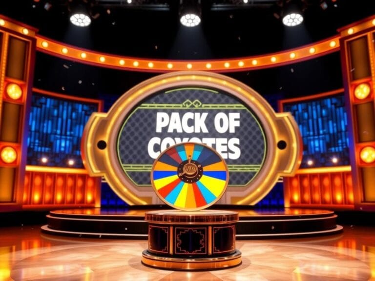 Flick International Elegant game show stage featuring the iconic Wheel of Fortune game wheel with vibrant colors