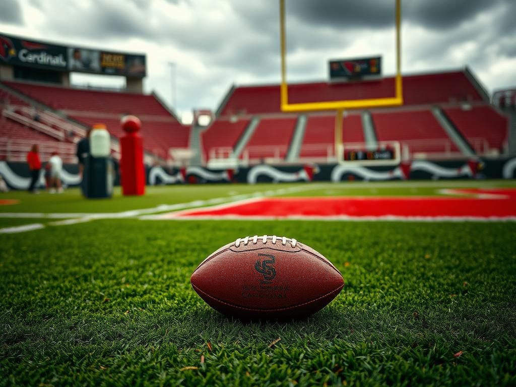 Flick International A slightly deflated football lying on the green turf of an Arizona Cardinals field after a crucial fumble