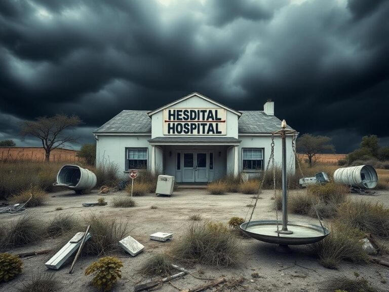 Flick International A deserted, crumbling rural hospital surrounded by overgrown weeds and discarded medical equipment