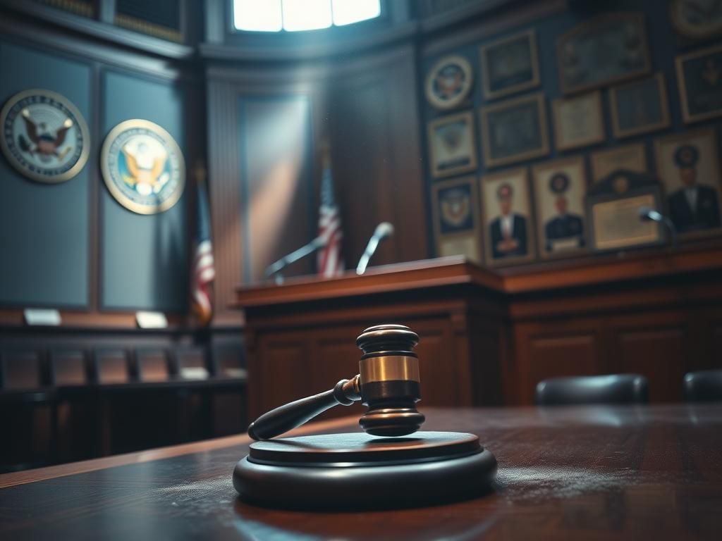Flick International A tense Senate hearing with a large wooden podium and microphone