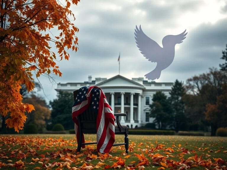 Flick International Somber scene at the White House with autumn leaves and an empty chair representing hostage absence