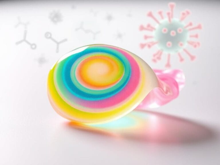 Flick International Close-up of vibrant chewing gum illustrating innovative flu detection method.