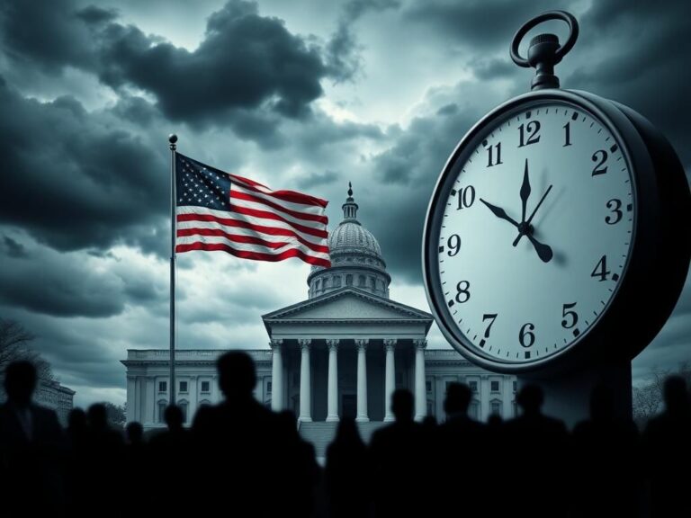 Flick International A closed government building under dark clouds symbolizing the government shutdown