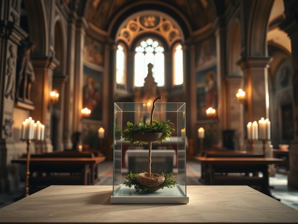 Flick International Serene interior of the Basilica of Saint Francis in Assisi, featuring an ornate altar with candlelight and intricate carvings.