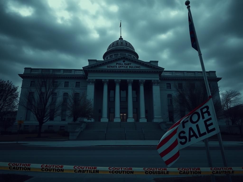 Flick International Exterior view of the Philip Hart Senate Office Building under a cloudy sky