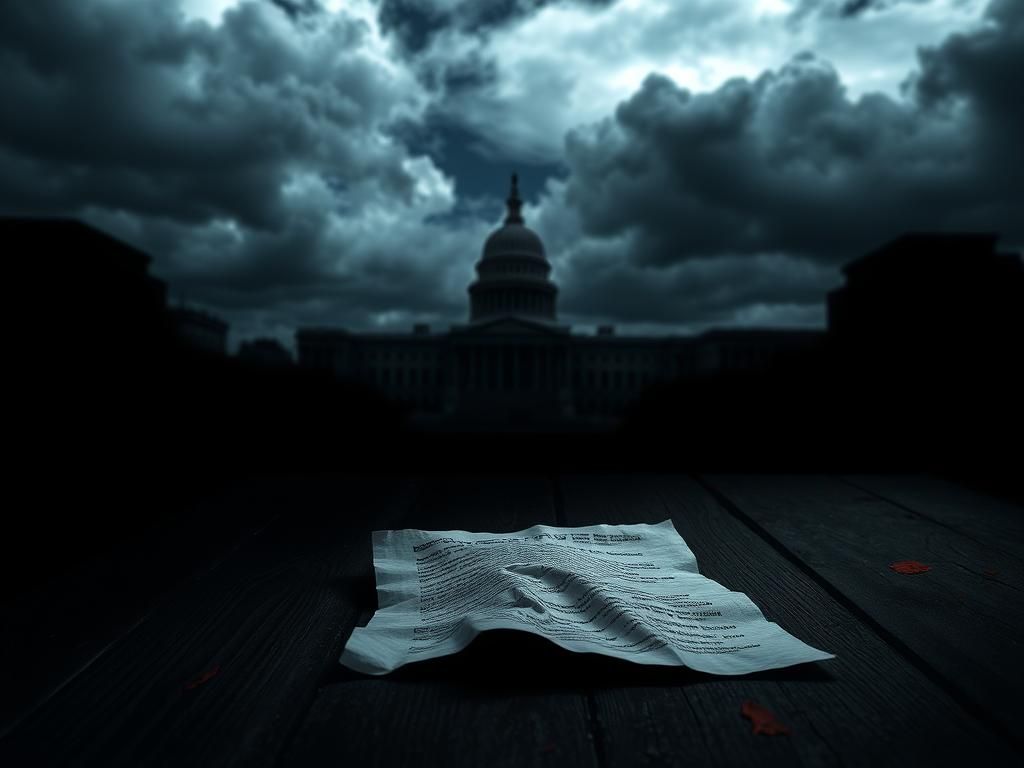 Flick International A dark, foreboding landscape with a crumpled piece of paper symbolizing violent political discourse