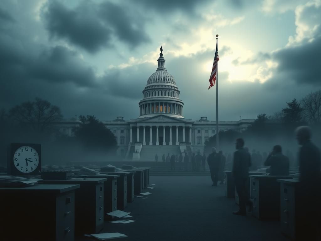 Flick International U.S. Capitol building showcasing a somber atmosphere during the government shutdown