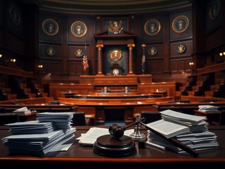 Flick International Empty Senate chamber with wooden podiums and U.S. flags, symbolizing political gridlock during government shutdown