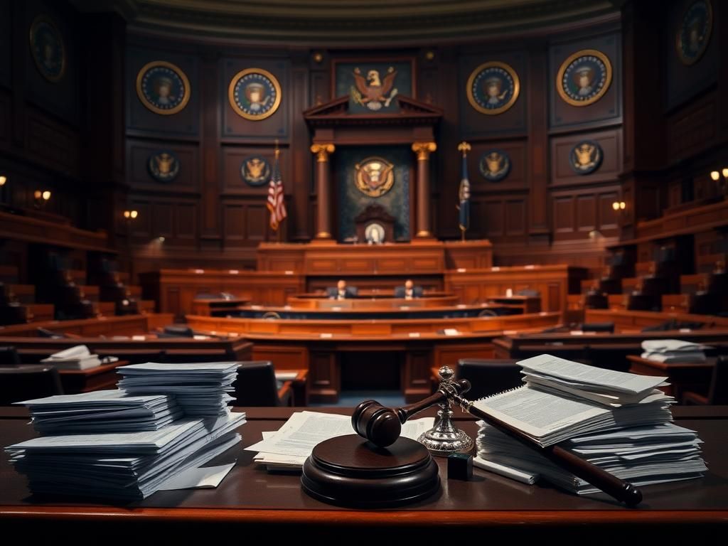 Flick International Empty Senate chamber with wooden podiums and U.S. flags, symbolizing political gridlock during government shutdown