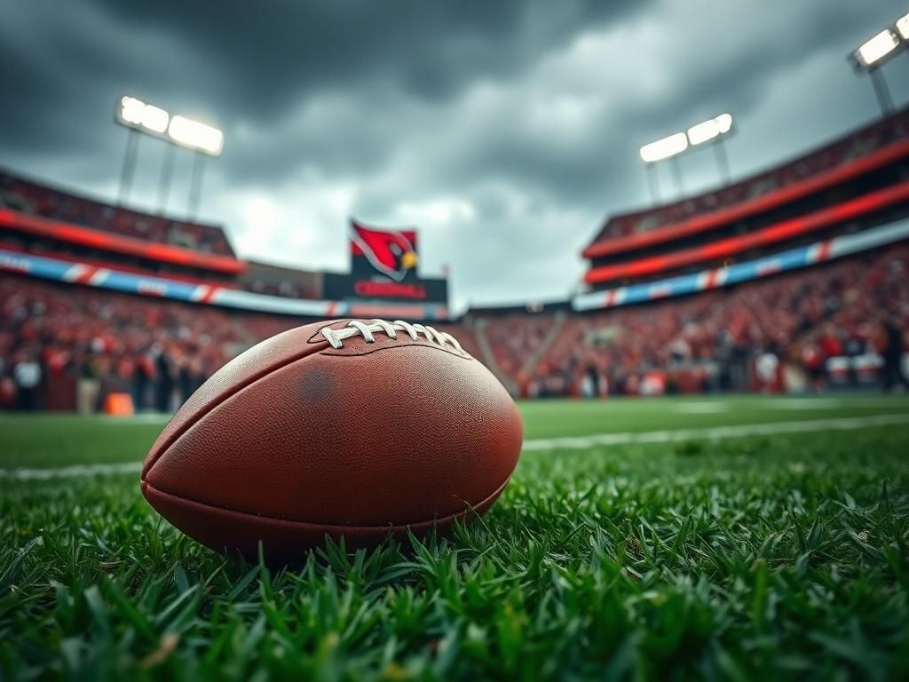 Flick International Close-up of a slightly scuffed football on the goal line amidst Arizona Cardinals turf