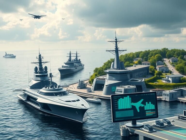 Flick International Futuristic Navy base with advanced ships and aircraft showcasing military readiness
