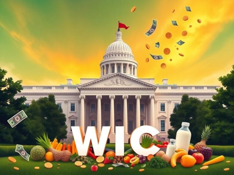 Flick International Conceptual illustration of a government building with WIC logo, symbolizing support for mothers and children