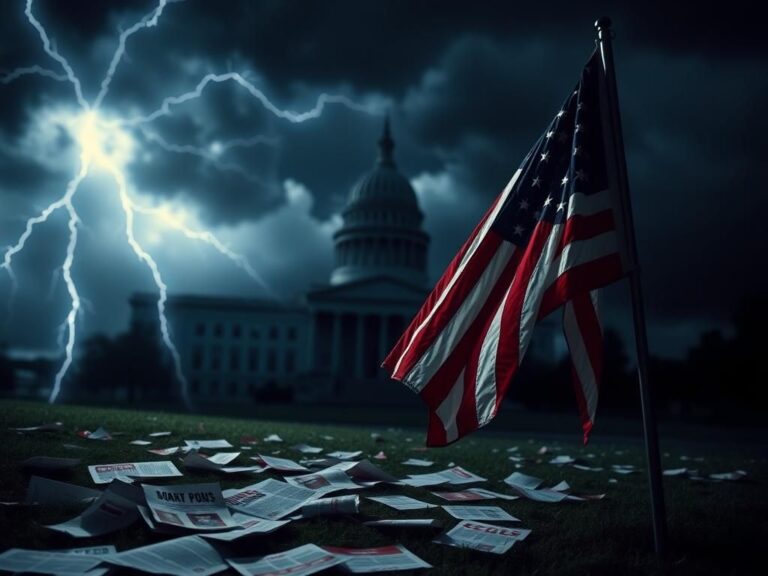Flick International Shadowy silhouette of a state capitol building under storm clouds with lightning striking