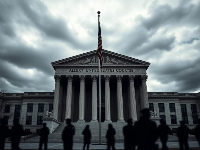 Flick International Exterior view of the Albert V. Bryan United States Courthouse with an American flag at half-mast
