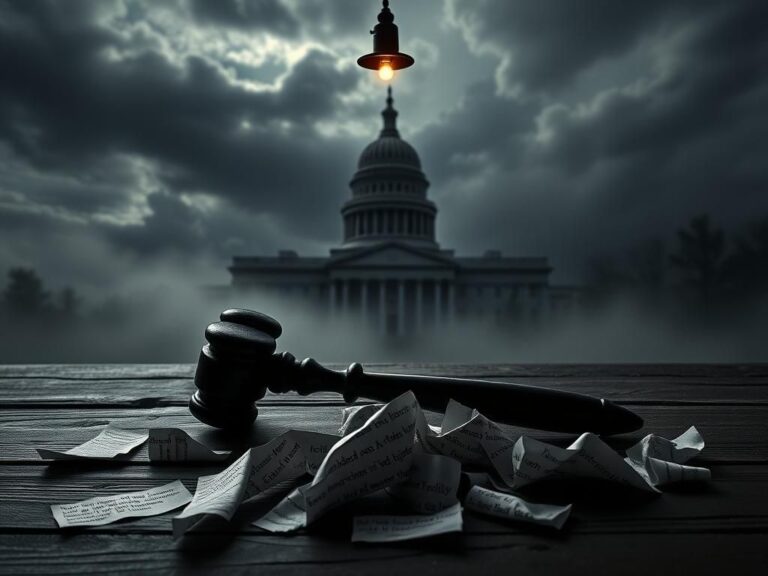 Flick International A darkened political landscape in Virginia with an empty gavel symbolizing justice.