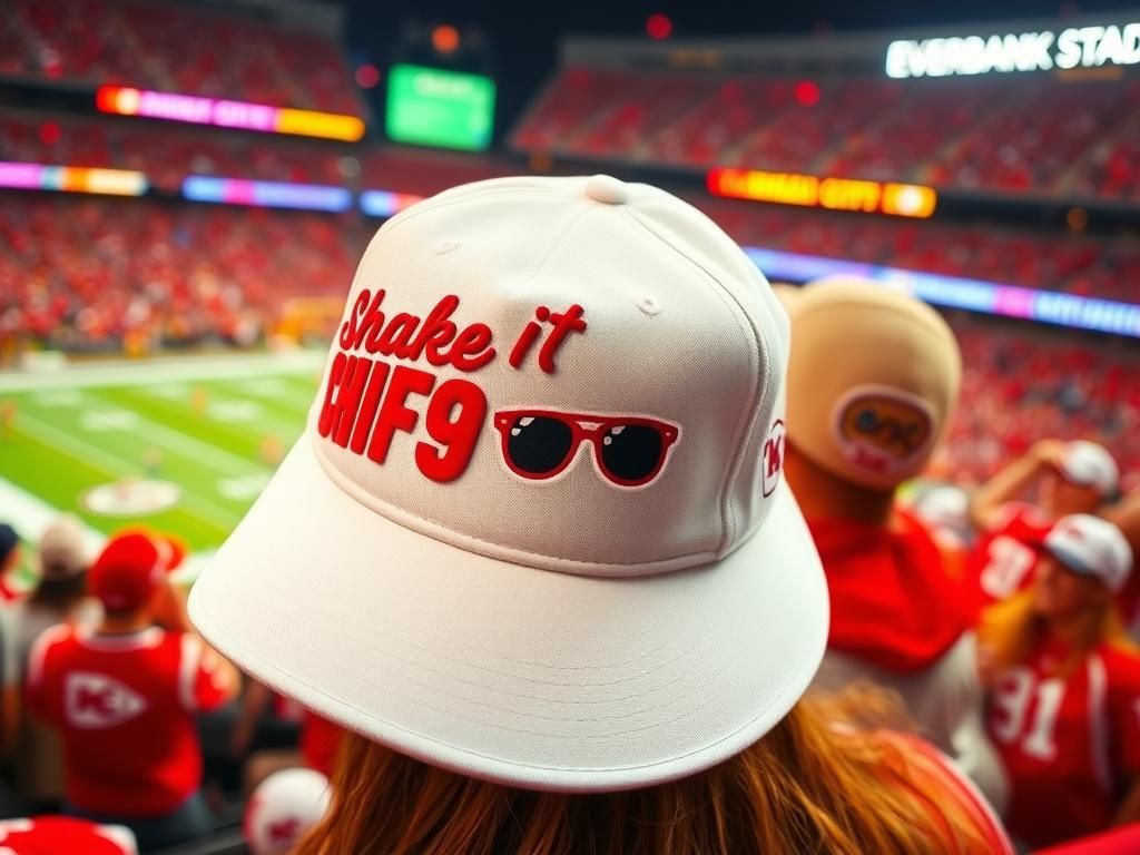 Flick International Donna Kelce wearing a Taylor Swift-themed hat at the Chiefs-Jaguars game