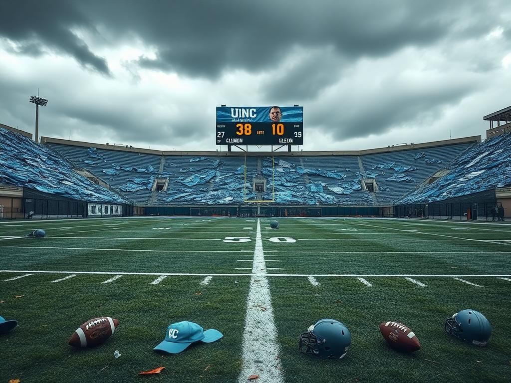 Flick International A desolate football field after a humiliating loss, showcasing faded lines and worn-out goalposts