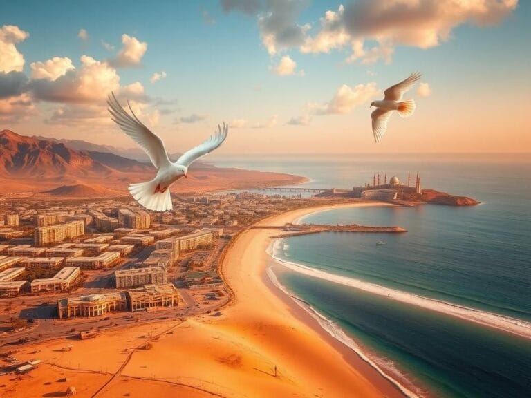Flick International Aerial view of Sharm El Sheikh, Egypt, with a white dove symbolizing peace