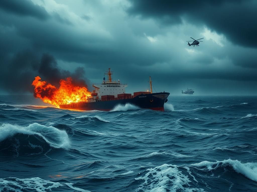Flick International freighter engulfed in flames in the Gulf of Aden