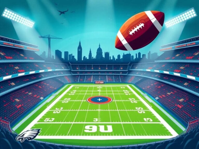 Flick International Stylized football stadium with bright lights showcasing Philadelphia Eagles and New York Giants logos