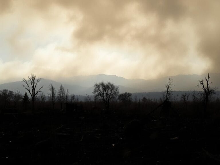 Flick International Aftermath of the Pacific Palisades wildfire depicting charred trees and burnt buildings
