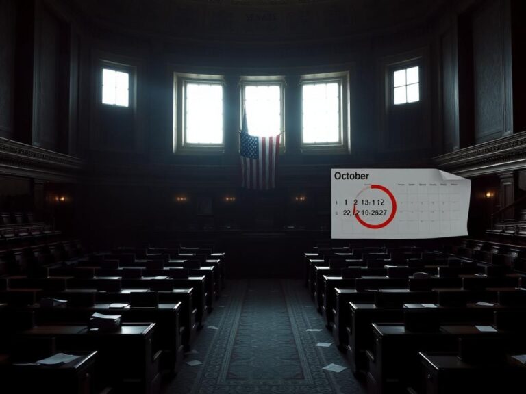 Flick International Empty congressional chamber symbolizing gridlock over military funding