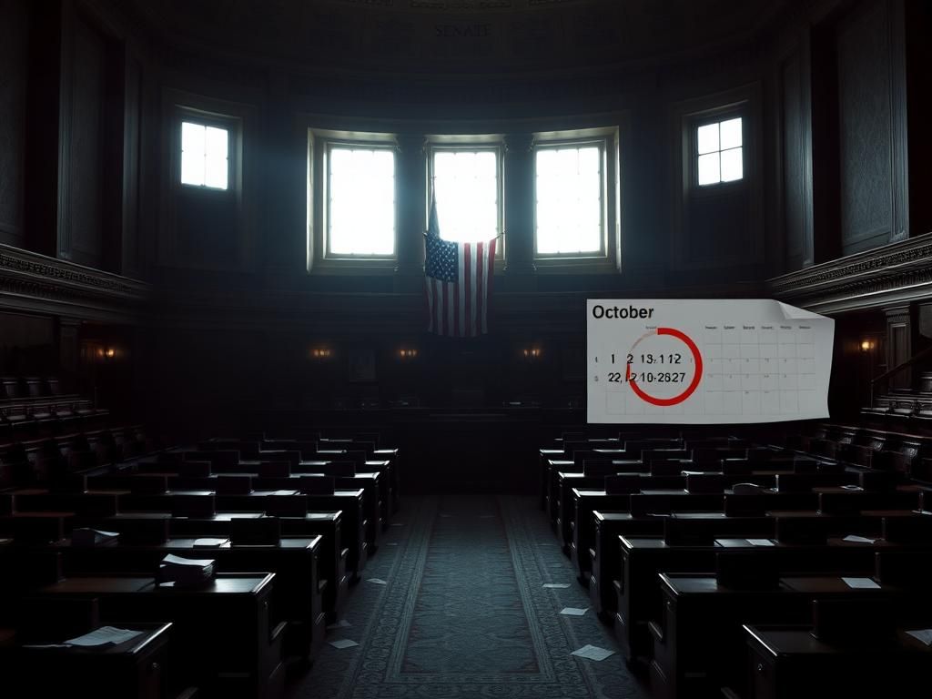 Flick International Empty congressional chamber symbolizing gridlock over military funding