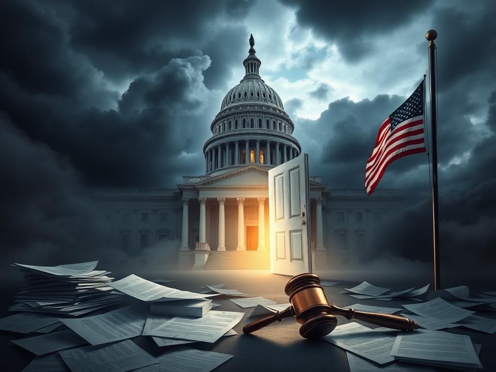 Flick International U.S. Capitol building under dark clouds symbolizing political tension