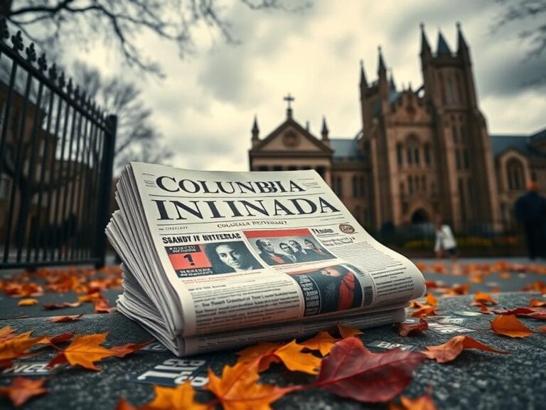 Flick International Scene at Columbia University with 'Columbia Intifada' newspaper highlighting anti-Israel protests