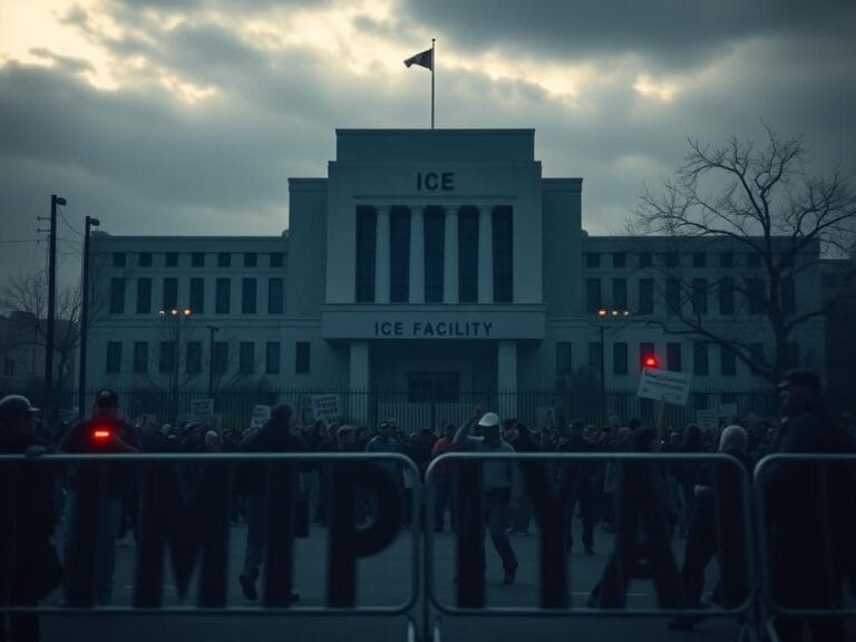 Flick International Protesters facing law enforcement outside an ICE facility during a demonstration