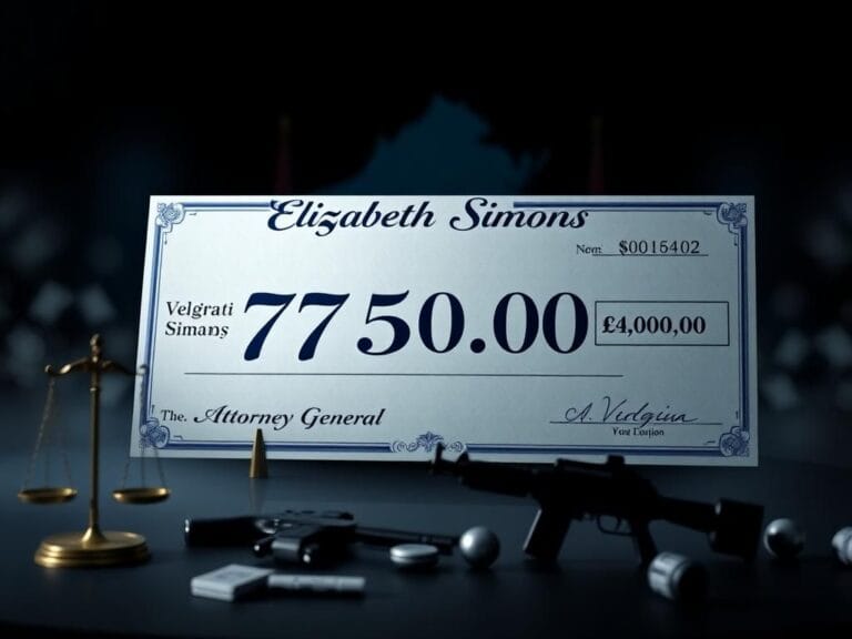 Flick International Large campaign donation check for $750,000 made out to Elizabeth Simons with Virginia state outline in the background