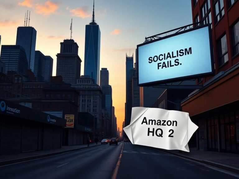 Flick International New York City skyline at dawn with closed storefronts symbolizing economic challenges