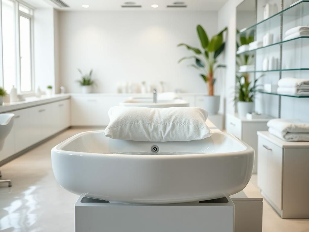 Flick International Modern salon shampoo station featuring a luxurious neck support pillow