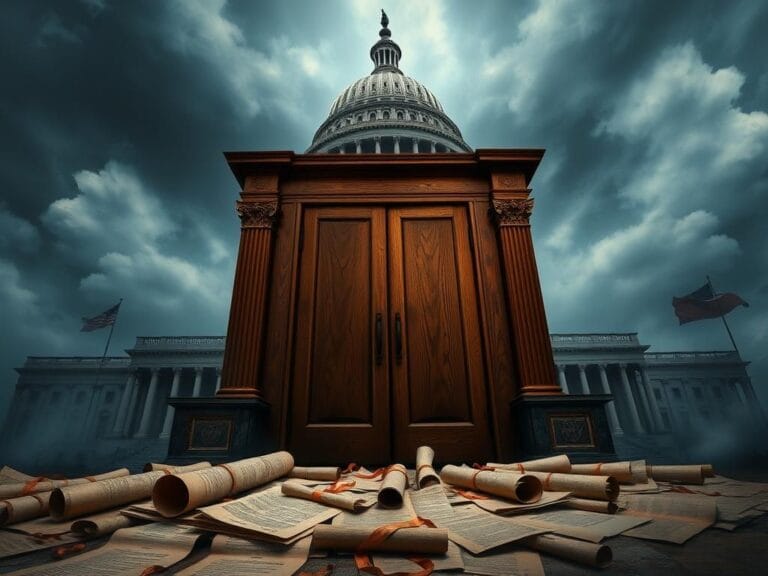 Flick International Dramatic exterior view of the U.S. Capitol building under stormy clouds representing political tension.