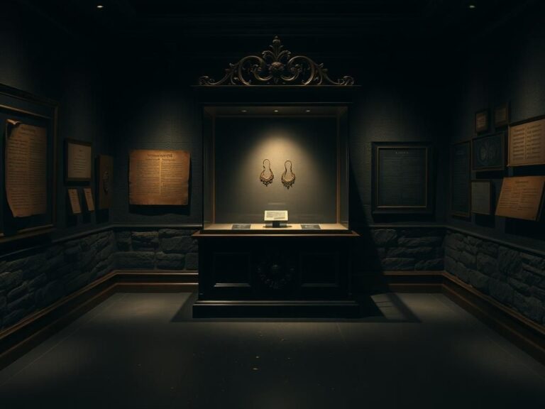 Flick International Empty display case in a museum symbolizing stolen Bronze Age gold artifacts