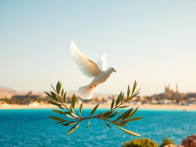 Flick International Panoramic view of Sharm El Sheikh with olive branch and dove symbolizing peace