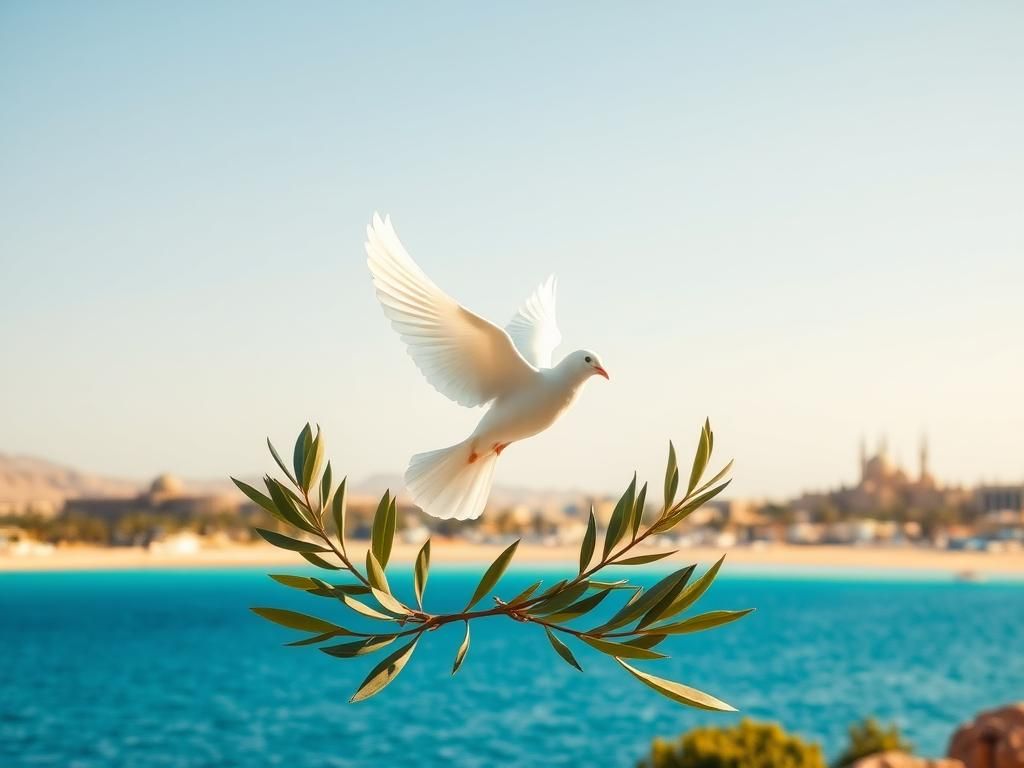 Flick International Panoramic view of Sharm El Sheikh with olive branch and dove symbolizing peace