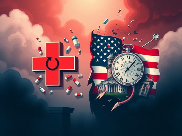 Flick International Conceptual illustration contrasting healthcare and political chaos