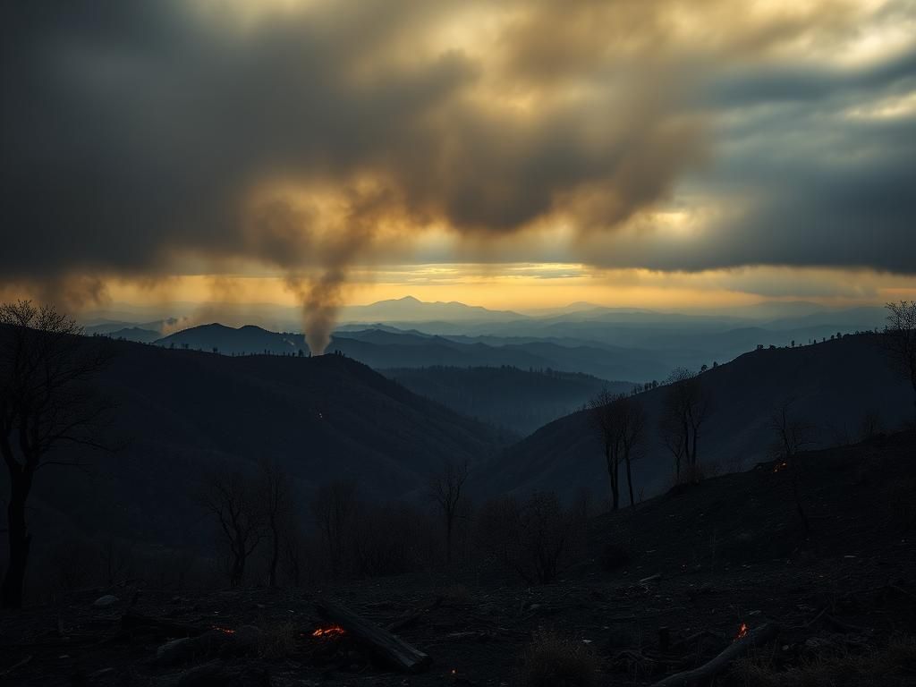 Flick International A vast, charred hillside with smoke rising after the Palisades Fire.