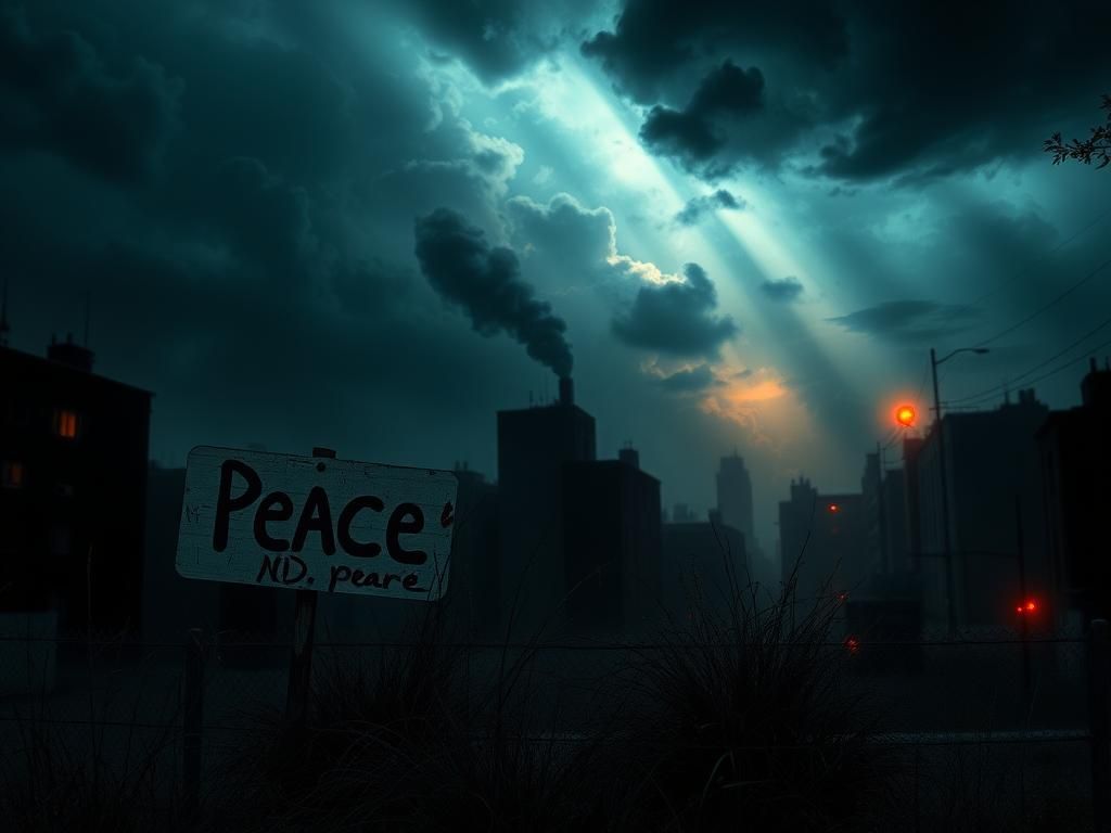 Flick International Dark and stormy urban landscape symbolizing chaos and tension