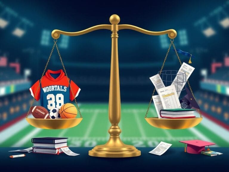 Flick International Conceptual image of a balance scale representing college sports betting regulations